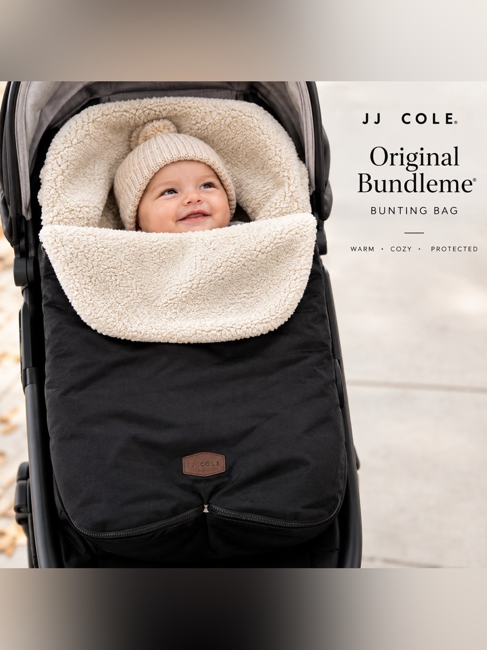 JJ Cole Original BundleMe Bunting Bag Black Sherpa Infant Car Seat Stroller